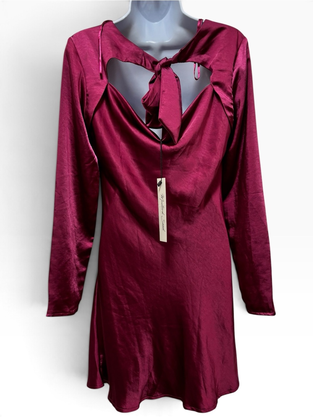 NWT Mustard Seed Magenta Satin Cowl Neck Cutout Back Mini Dress M - Picture 3 of 5